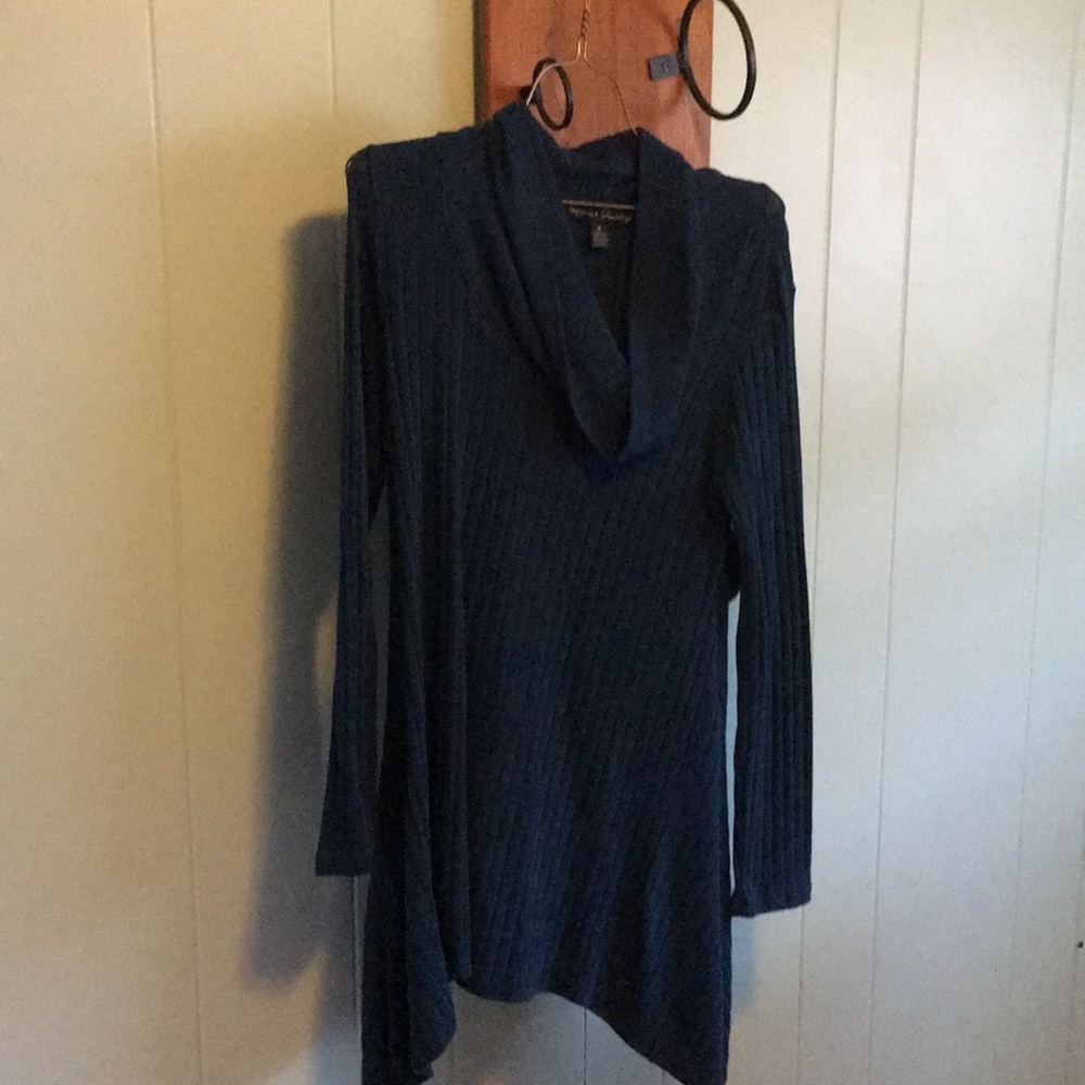 Blue cowl neck shark bite shirt